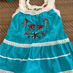 Embroidered Blue Dress with Crochet Details